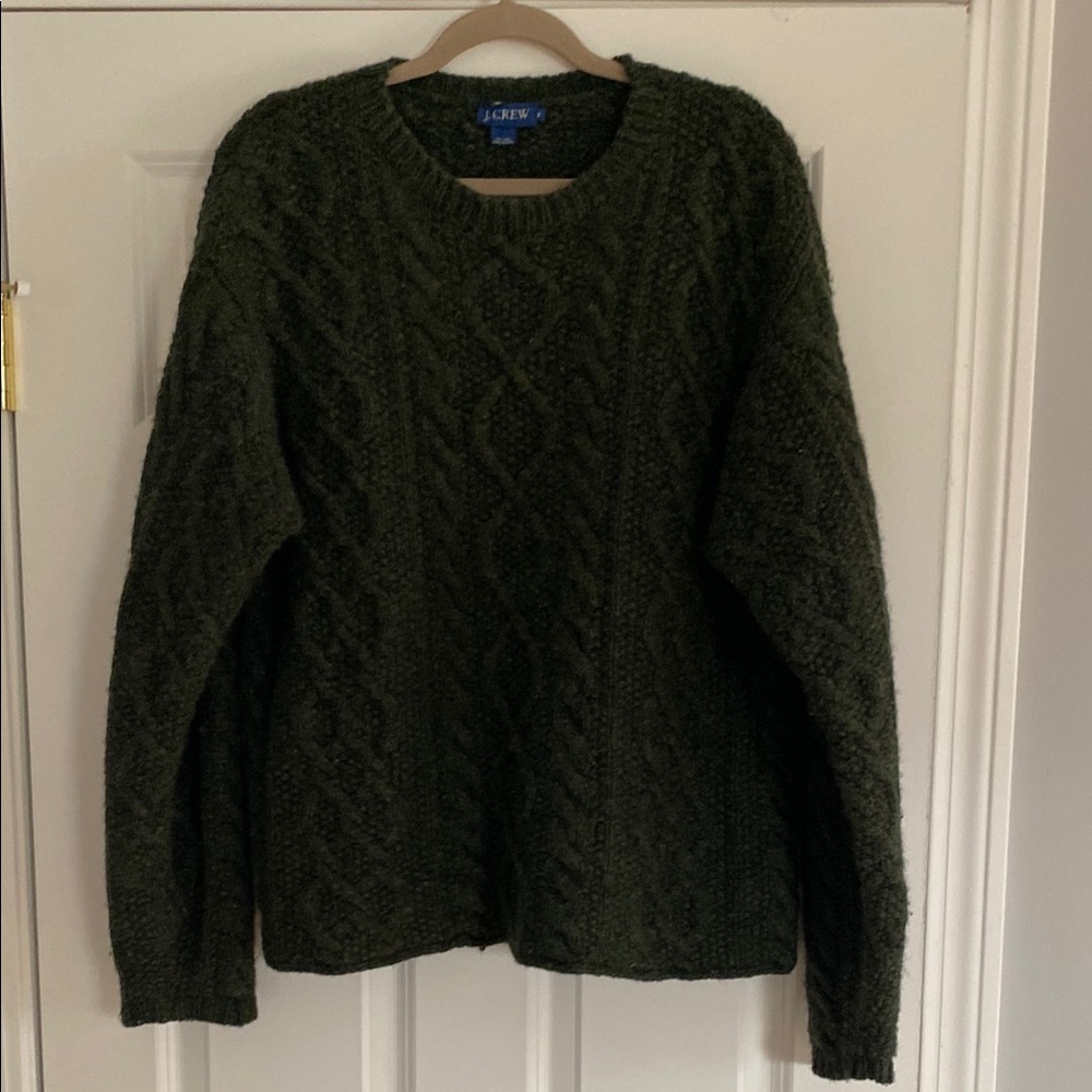 J crew Dark Green Cable Knit Sweater 100% wool